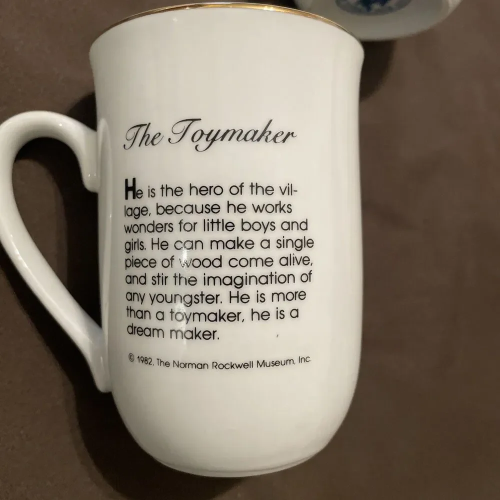 Norman Rockwell Toymaker Mug Lot of 4 Vintage 1982 Museum Gold Rim Cups
